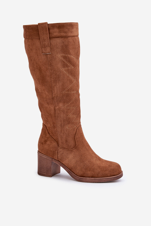 Ladies Knee High Heeled Boots Camel Erisorae