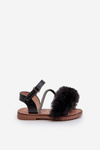 Children's Sandals with Velcro and Fur Black Rosavere