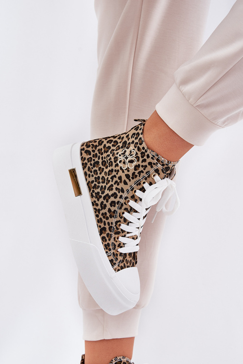High Women Sneakers With Leopard Print On Platform Brown Laviriona