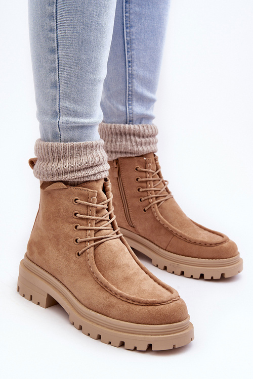 Women's Trapper Boots with Zipper Dark Beige Apolosi