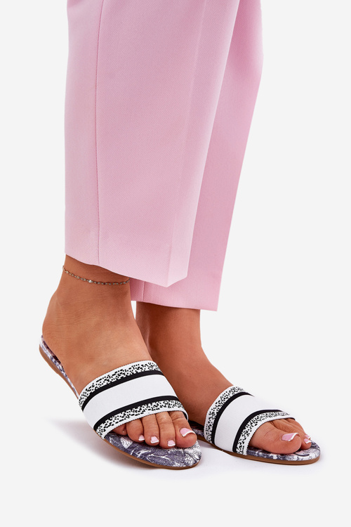 Patterned Flat Women's Sandals White Leysi