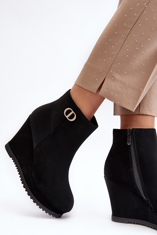 Women's Wedge Boots With Small Decoration Black Bertolina