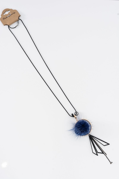 Ladies Necklace With Pompon Long Chain Navy Blue Choker