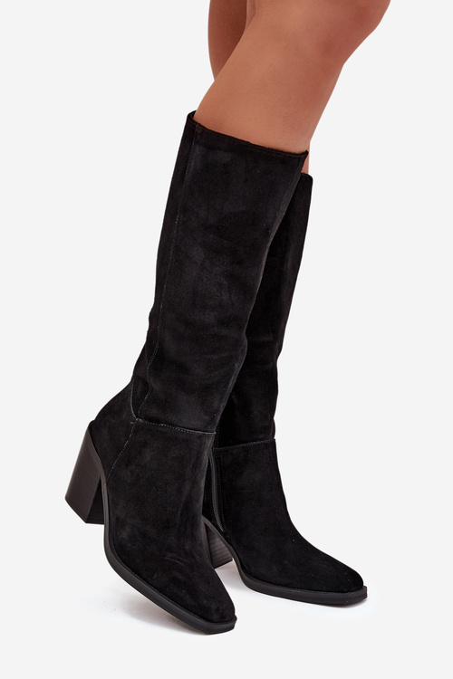 Suede Thigh High Boots With Zipper Black Lissara