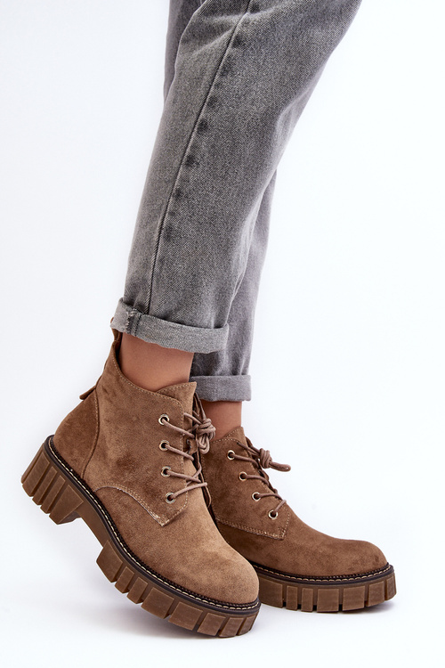 Laced Fleece-Lined Boots Dark Beige Bjorg