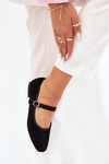 Ballet Flats With Strap And Buckle Eco Suede Black Vikilora