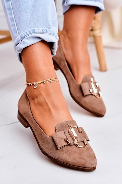 Women's Suede Moccasins Ballerinas Light Brown Mary-Jane