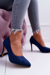 Women's Suede Pointed Stilettos Navy Blue Kiss Me