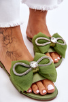 Women's Slippers With Bow And Rhinestones Green Jolene