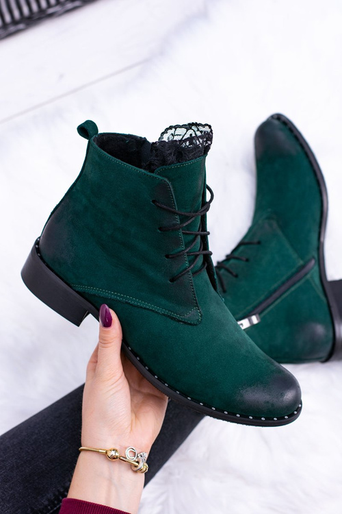 Leather Green Women's Lace-up Booties Millano