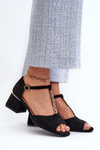 Women's sandals with block heel and decorative strap eco suede black Obivena