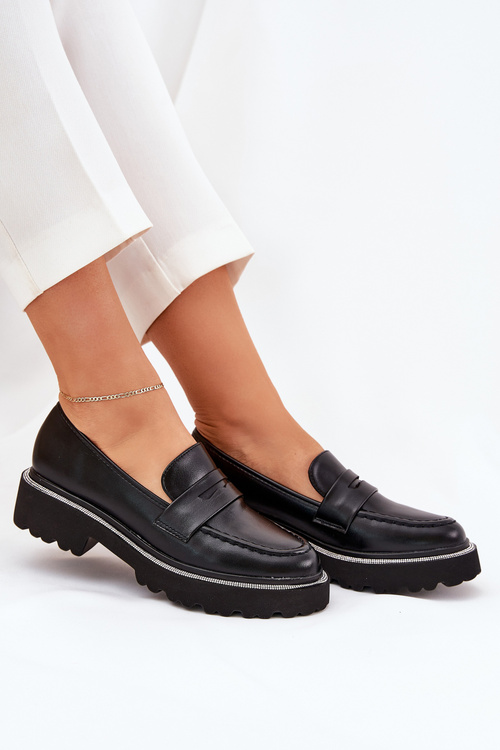 Women's Moccasins Eco Leather With Zirconia Black Wilamla