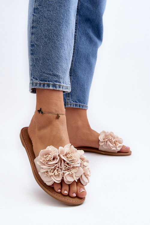 Women's Beige Flower Slippers Eelfan