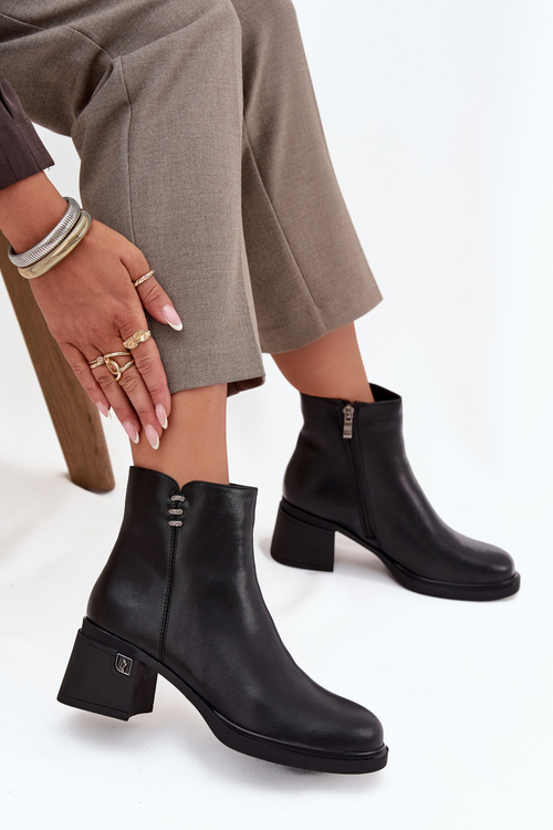 Leather Insulated Women's Ankle Boots on Block Vinceza 91159 Black