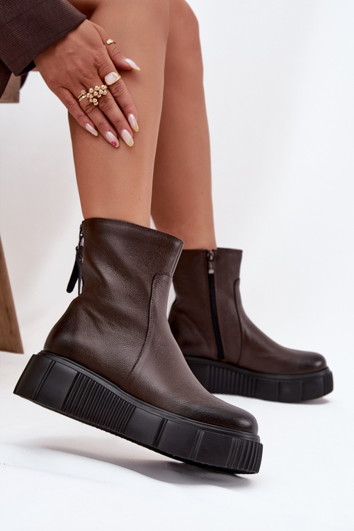 Zazoo 60369 Women's Leather Platform Ankle Boots Chocolate