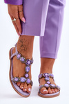 Suede Flat Sandals With Stones Purple Dallas