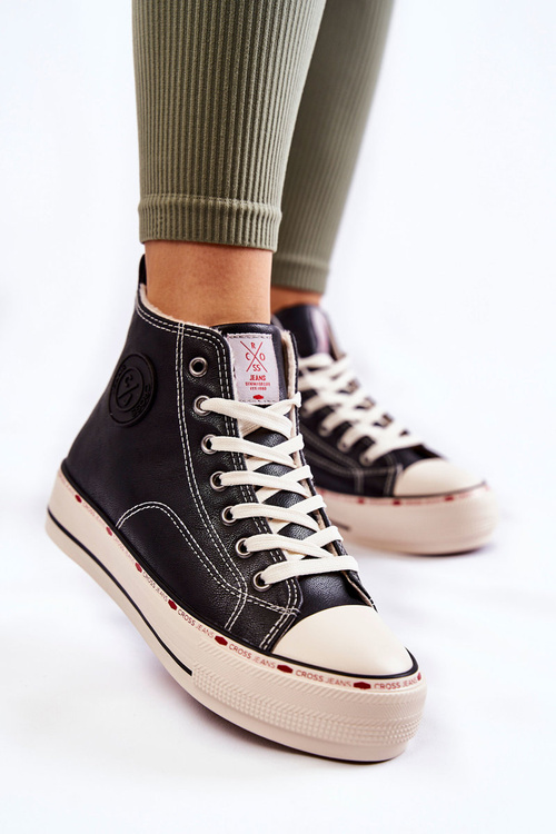 Trampki Damskie Wysokie Ocieplane Cross Jeans Czarne KK2R4042C