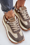 Damskie Sneakersy Na Platformie Skóra Naturalna Beżowe Vinceza 41465