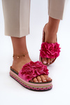 Women's Platform Sandals Decorated with Flowers Fuchsia Nodina