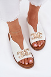 Women's Sandals With Flat Heel And Golden Decoration White Amelira