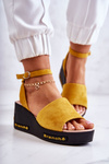Women's Suede Wedge Sandals Yellow Cortena