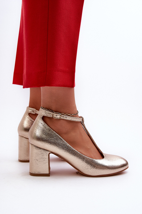 Faux Leather Pumps on Block Heel Gold Raniyah