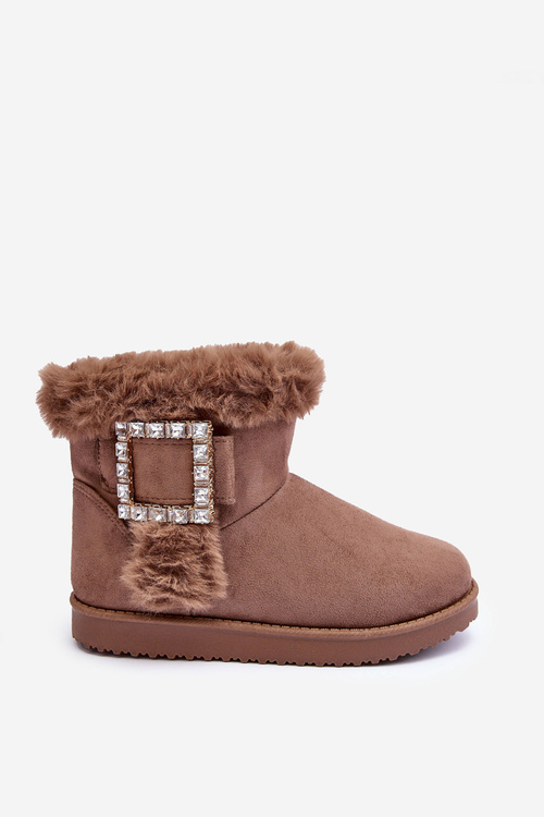 Faux Fur-Lined Clasp Snow Boots Dark Beige Dulca