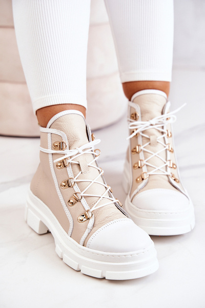 Leather Boots Beige and White Letty