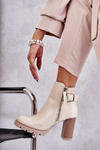 Leather Boots On High Heels With A Decorative Zipper Beige Rosita