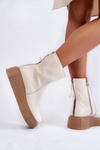 Women's Leather Boots On The Platform Light beige Jenefer 