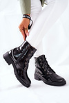 Women's Flat Boots Workers Lacquered Black Goorey