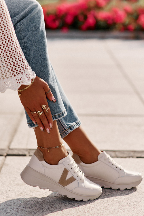 Buty Sportowe Damskie Skóra Naturalna Beżowe Vinceza 7918