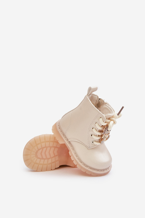 Warm Children's Boots With Teddy Bear On Zipper Beige Enchanta
