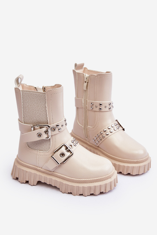 Girls' Zip-Up Ankle Boots Beige Adeneia