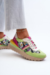 Sneakersy Skóra Naturalna Platforma Damskie Zielono-Różowe Maciejka 06322-09