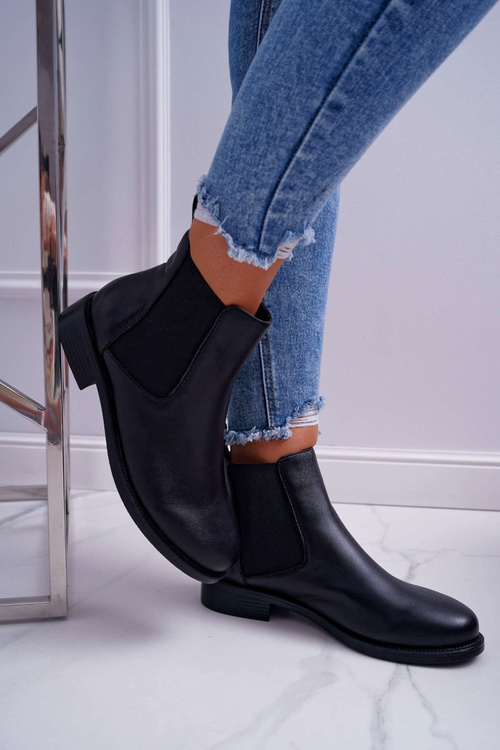 Women's Boots Flat Heel Leather Black Barski W1901