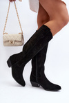Zazoo 2909 Suede Cut-Out Boots with Low Heel Black