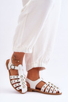 Women's Flat Sandals With Zircons White Ascot