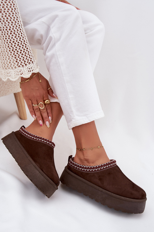 Low Women's Snow Boots with Embroidery on Platform Chocolate Narirya