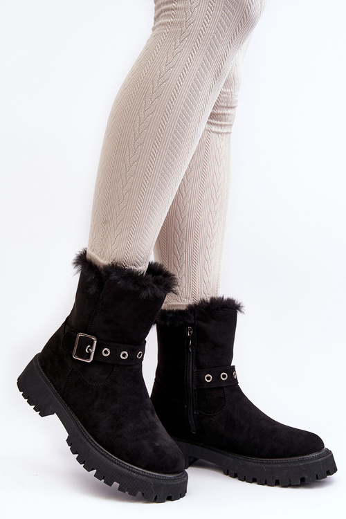 Women's Boots with Fur Zip Black Morcos