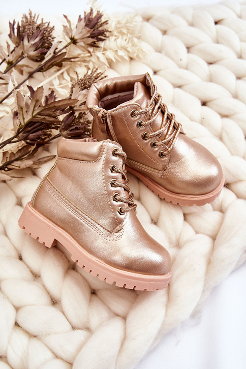 Children's Trappers Boots Warmed Pink Gold Dexter