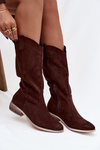 Cowboy Boots Low Heel Eco Suede Chocolate Cherrie