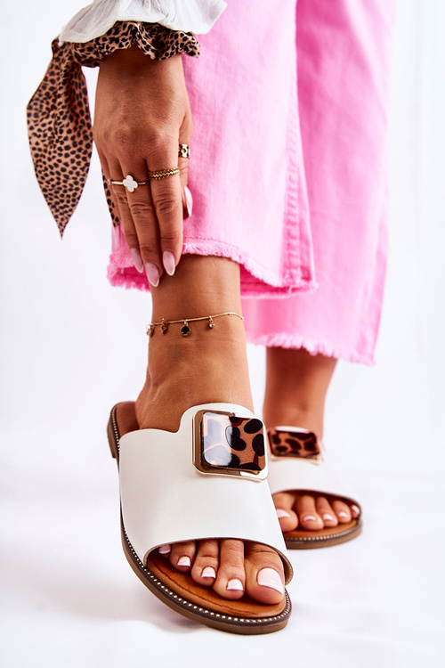 Women's Slippers With Decorative Element White Leonia