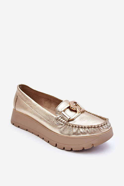 Zazoo 10141 Leather Platform Moccasins with Gold Decoration