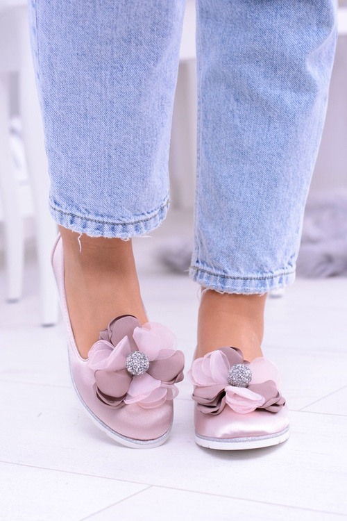 Aksamitne Różowe Baleriny Z Dużym Kwiatem Fumiko