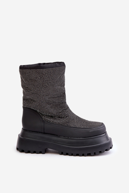 Embellished Snow Boots On Platform And Flat Heel Black Avivina