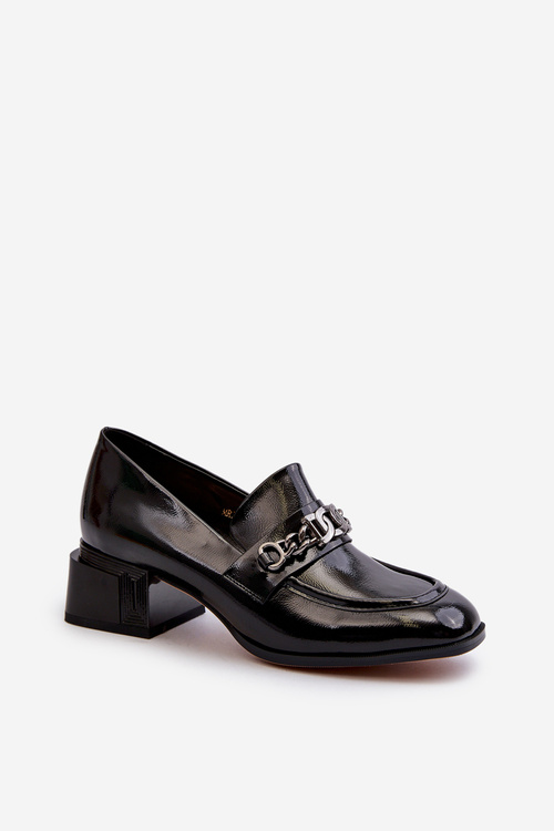 Black Patent Leather Court Shoes with Block Heel S.Barski MR38-960