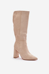 Knee High Heeled Boots Light Beige Lannetea