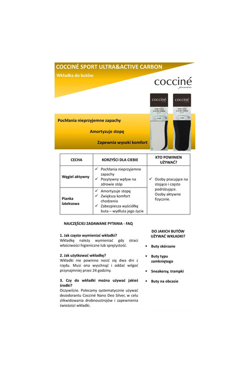 Coccine Wkładki Z Węglem Aktywnym Sport Ultra With Active Carbon