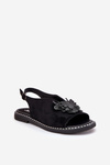 Womens sandals on flat heel with decoration black Setorina